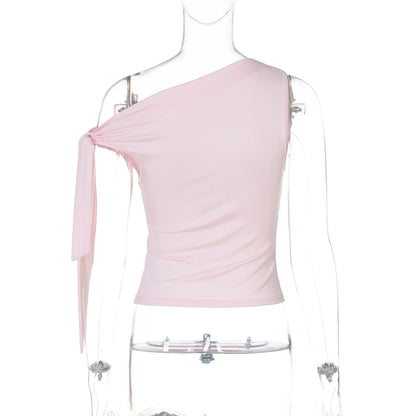 Dulzura Ladies Inclined Shoulder Sleeveless Slim Fit Lace Up Tank Top Solid Sexy Casual Y2K Top Party Club Street Summer Clothes