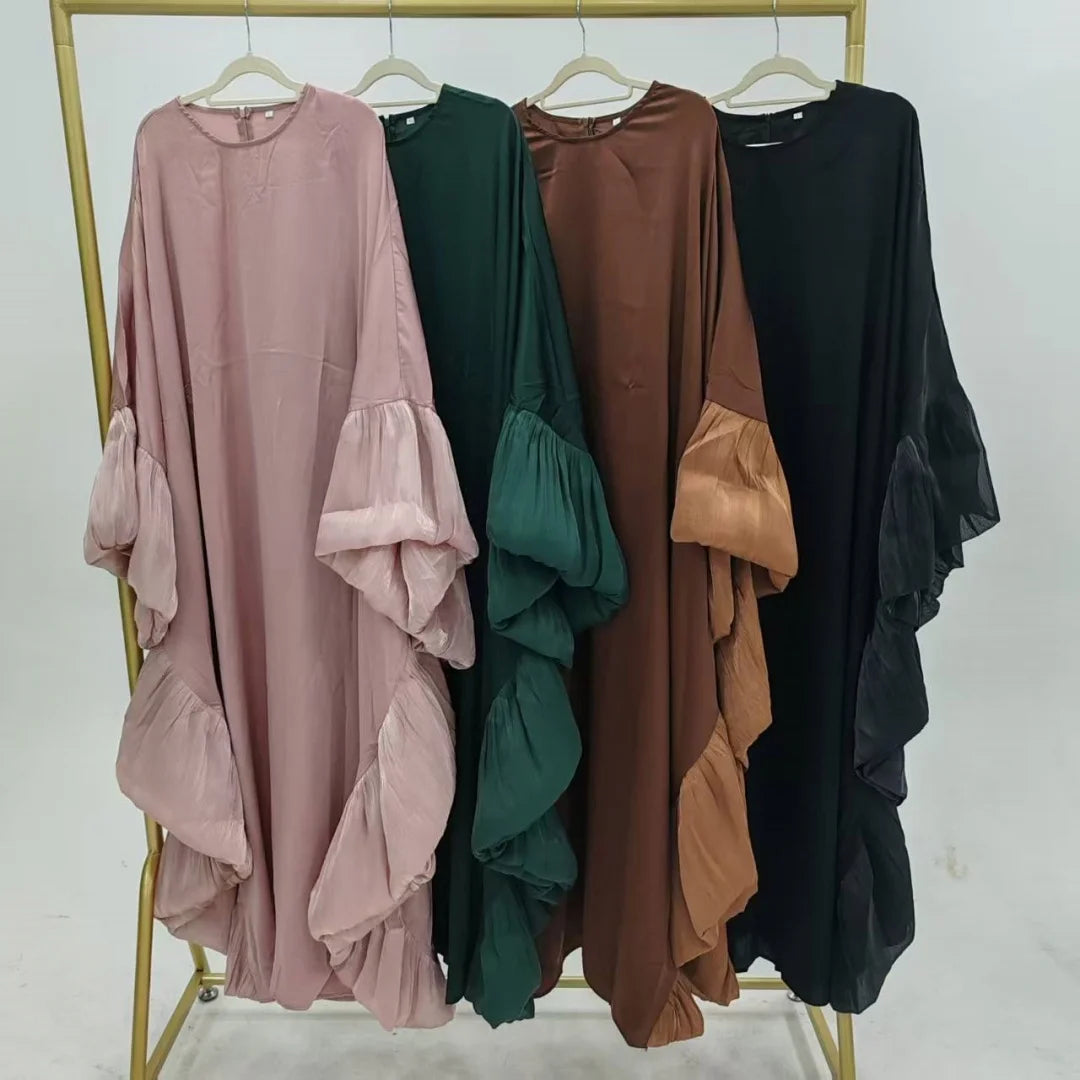 Ramadan Eid Kebaya Muslim Batwing Abaya Damen Dubai Luxury Abayas For Women Kaftan Satin Dress Islam Caftan Marocain Robe Femme.