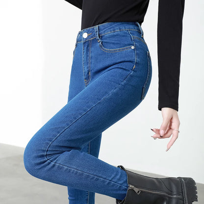 New Sexy Women Light Blue Slim Skinny Denim Jeans High Waist Elastic Mom Jeans Stretch Pencil Pants Streetwear Tight Trousers.