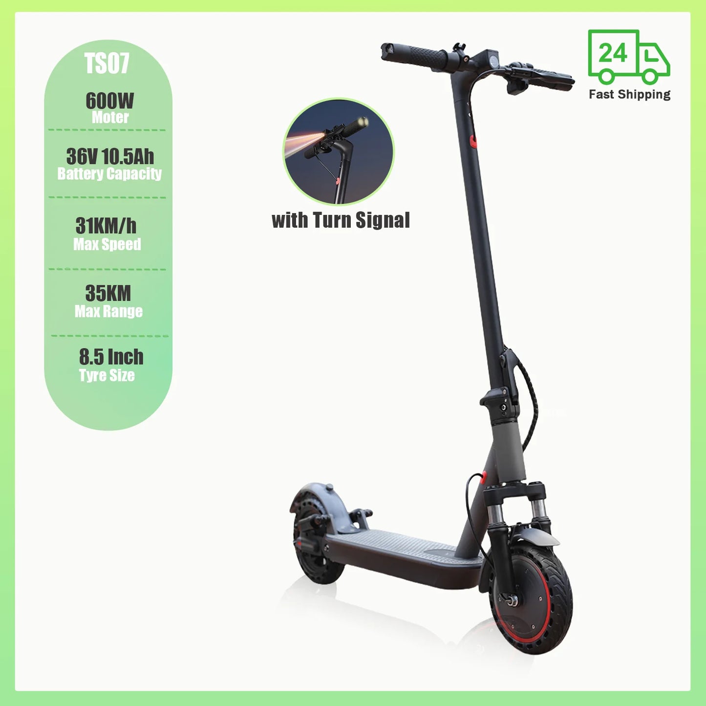 ATSANT TS07 Electric Scooter 600W 36V 10.5ah 31KM/H 35KM Long Range 8.5Inch Tyres with Shock Absorption Turn Signal Escooter