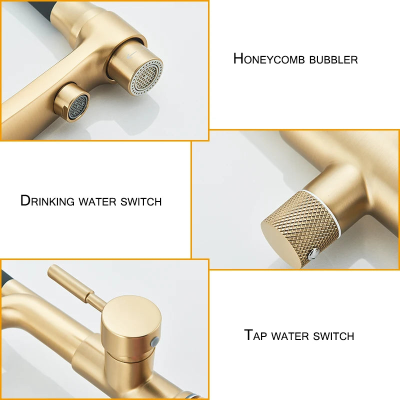Drinking Water Kitchen Faucet Pull Down Sprayer 360 Rotate Mixer Tap Deck Mount Filtered Water Tap Hot Cold Water Crane