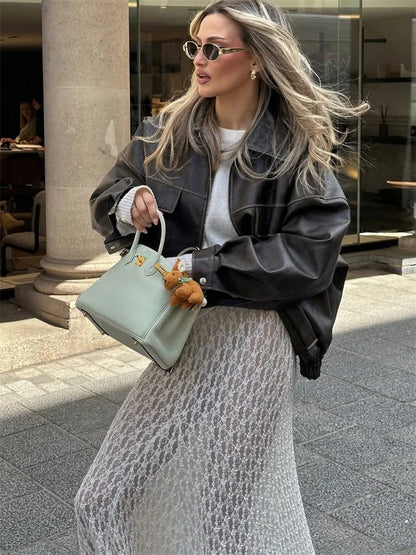 Tossy Fashion Summer Lace Long Skirt Women See-Through Slim High Waist Hollow Out Patchwork Elegant Commute Female Maxi Skirt