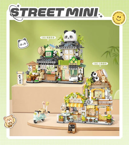 Street View Series Building blocks Izakaya Shaved Ice Shop Takoyaki Shop Coffee shop Panda Tea House model children's gift