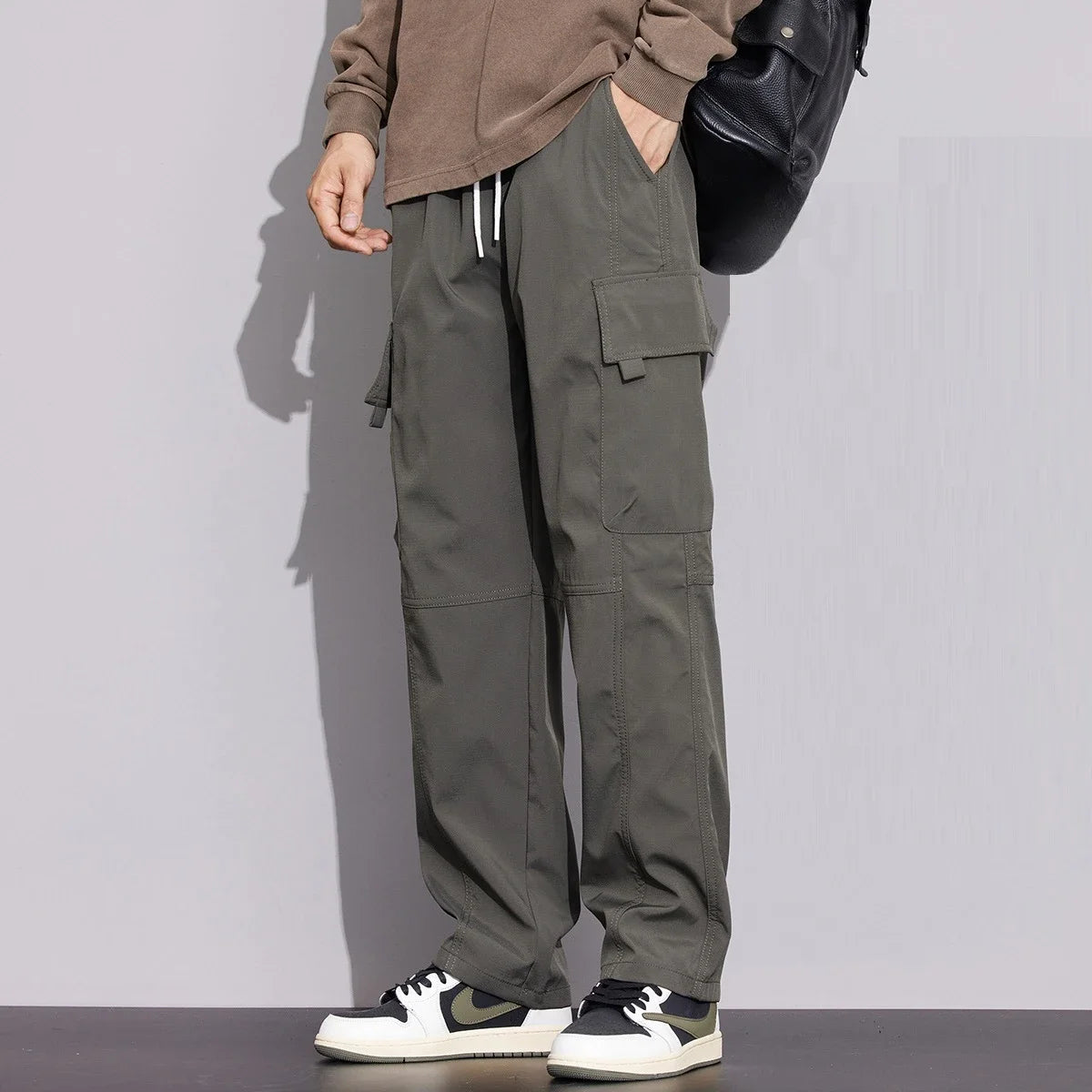New in Tall Men Cargo Pants Elastic Waist Extra Long Length 115cm Male Waterproof Trousers Lengthened Slim Thin Leg 190cm 200 Cm