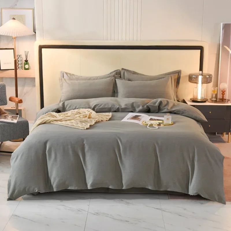 2024 new light luxury solid color thickened cotton abraded four-piece set, pure cotton warm, available in autumn and winter