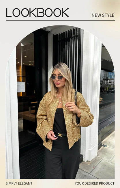 2023 Autumn/Winter New Product Women's New Fashion and Casual Versatile Stand up Collar Long Sleeve Beaded Jacket Coat.