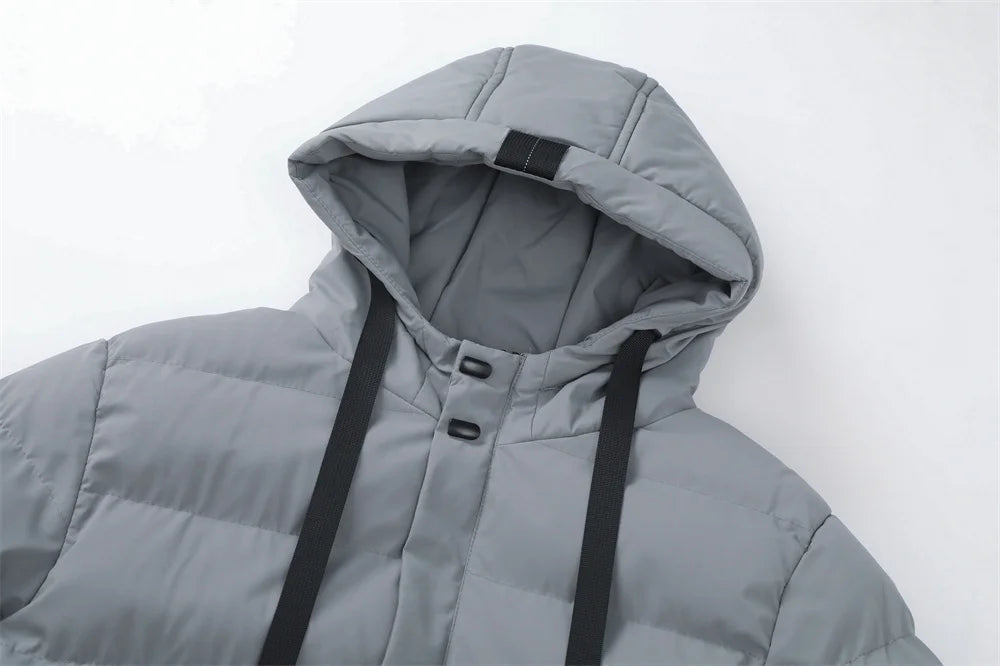 New Winter Men's Mid-Length Cotton-Lined Coat Business-Casual Windproof Warmth Fashionable Hooded Jacket Stylish Menswear.