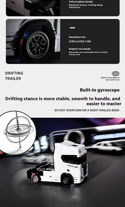 1/43 Mini RC Car Remote Control Trailer Truck Drift Desktop Toy Indoor Racing Vehicle Toys for Boys Kids Christmas Gifts.