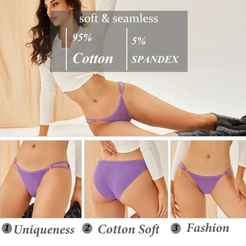 3PCS Women's Panties Sexy Breathable Underwear Comfortable Lingerie Cotton Striped Briefs Fashion Cozy Underpants Sale.