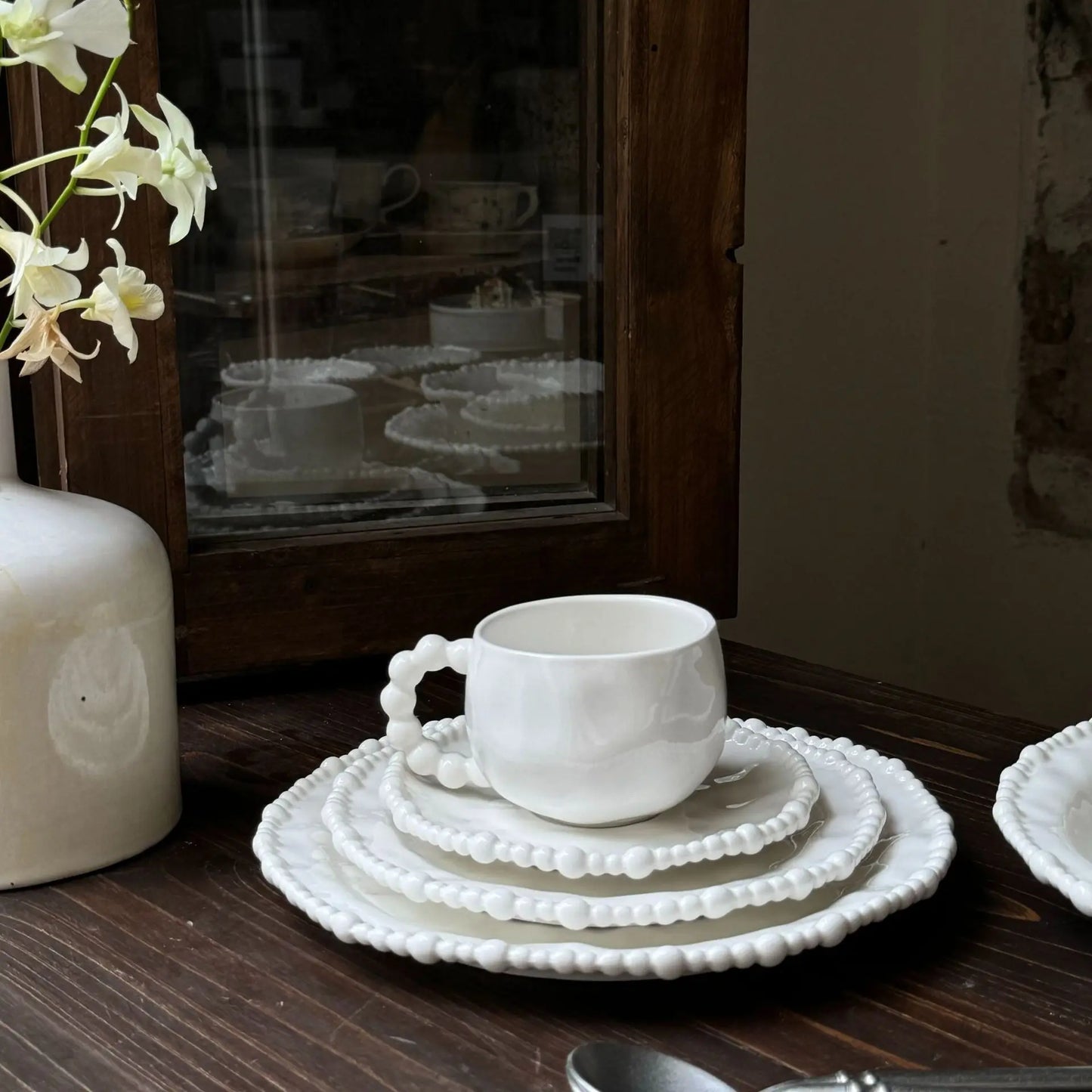 French Irregular Pearl Ceramic Plate Bead Bead Ceramic Plate Ceramic Bowl  Cup Dessert.