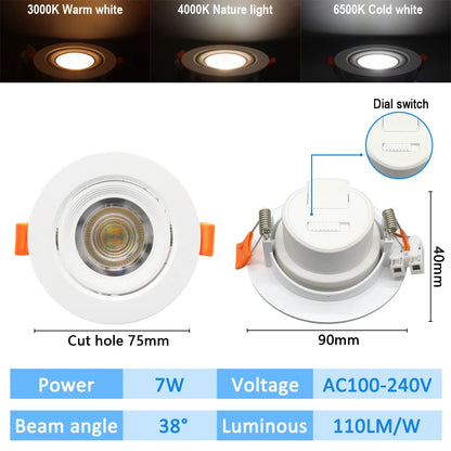 10 stücke CCT Spot Downlight Einbau LED Decke Licht 3 Farbe Eingestellt AC100-240V Zifferblatt Schalter 3000 K/4000 K/6500 K Innen Beleuchtung