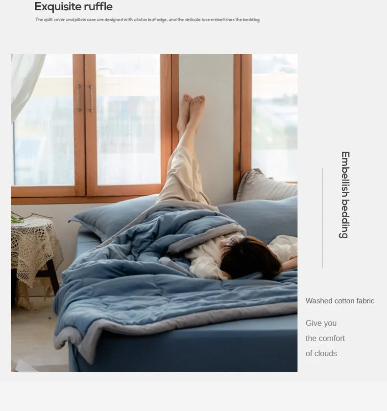 2025 new Japanese polyester cotton quilted summer quilt skin-friendly washable light luxury style solid color lightweight.