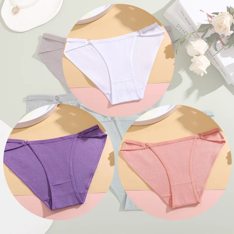 3PCS Women's Panties Sexy Breathable Underwear Comfortable Lingerie Cotton Striped Briefs Fashion Cozy Underpants Sale.