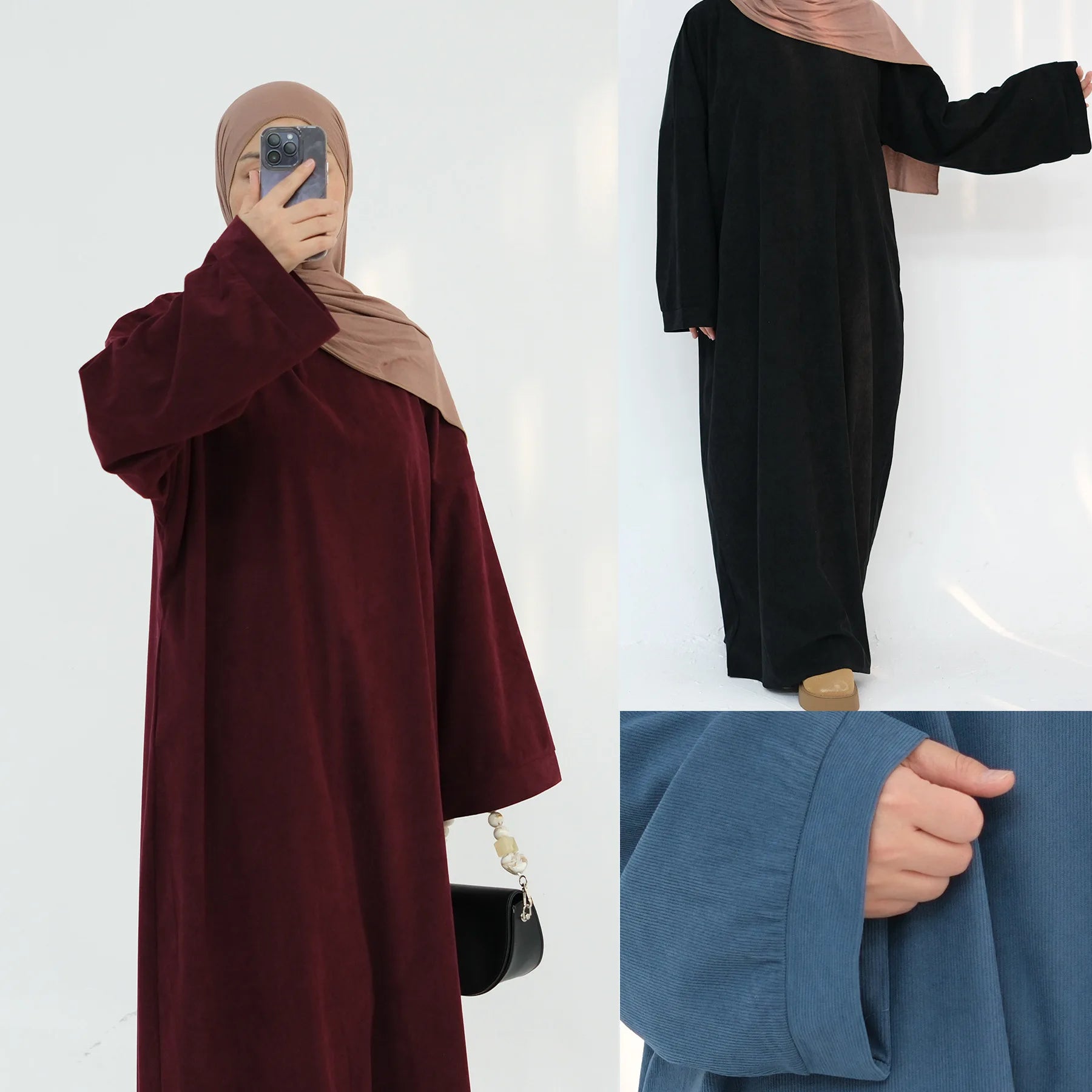2024 Winter Dubai Women Corduroy Abaya Dress Ramadan Eid Arabic Modest Muslim Clothing Islam Party Jalabiya Fashion Turkey Robe.