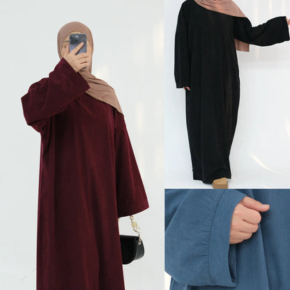 2024 Winter Dubai Women Corduroy Abaya Dress Ramadan Eid Arabic Modest Muslim Clothing Islam Party Jalabiya Fashion Turkey Robe.