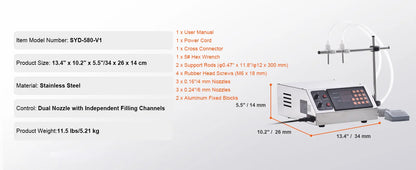 SucceBuy 30-4000ml Liquid Filling Machine Double Nozzle Automatic Bottle Filler with Digital Control for MilkWater Wine Beverage.