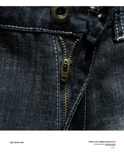 Fashion Ripped Men's Slim Straight Stretch Jeans Korean Personality Streetwear Denim Pants Classic Black Hip Hop Male Trousers.