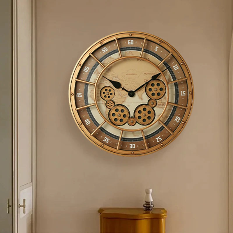 46 cm Echte Moving Gears Wanduhr Große Industrielle Dampf Punk Römische Ziffer Wanduhr Wohnzimmer Dekoration Quarzuhr