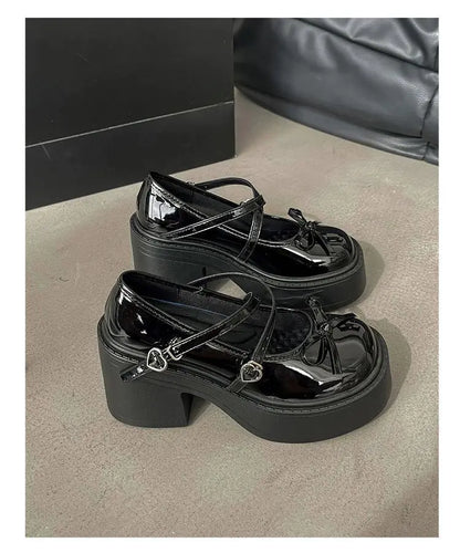 Women's Spring Round Toe Pumps Chunky Heel Mary Janes Shoes Platform Shoes for Women Dress Students Women's Lolita Heeled Shoes.