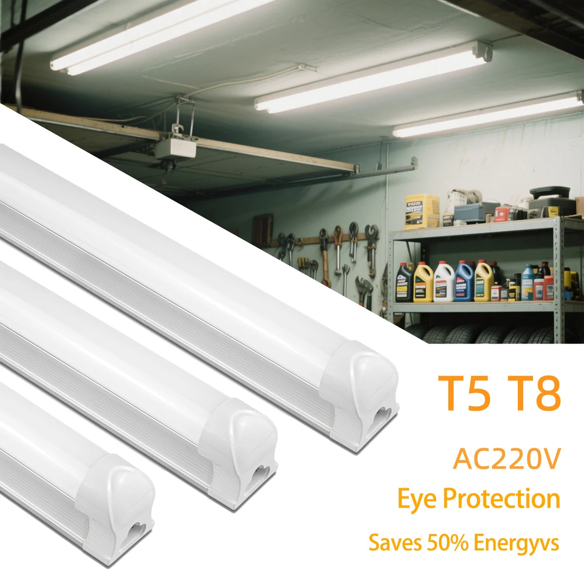 Energy Saving T5/T8 15W/25W LED Tube AC220V Fluorescent Tube Bulb for Shop Exhibition Halls Lighting,EU US Plug Connect Wire.