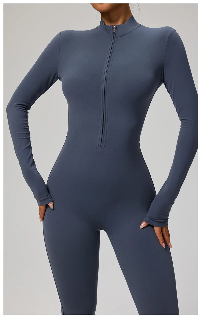 TRY TO BN Sports Yoga Jumpsuit Long Sleeves Zipper Sportswear Fitness Pants Workout Bodysuit One Piece Tights Women Gym Clothing