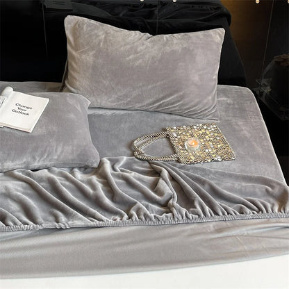 Soft Flannel Fitted Sheet for Winter, Fleece Mattress Protector, Cover with Elastic Band, Bed Linen, Solid Grey, 180x200cm, 1Pc.