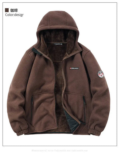 Men's Outdoor Sport Hooded Sweatshirt Jacket Warm Fleece Liner Windproof Softshell Inner Polar Fleece Coat with Zipper & Pockets.