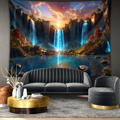 1pc Landscape Theme Waterfall Canyon Tapestry, Ultra Large Polyester Wall Hanging for Living Room Bedroom Office, Indoor Use.