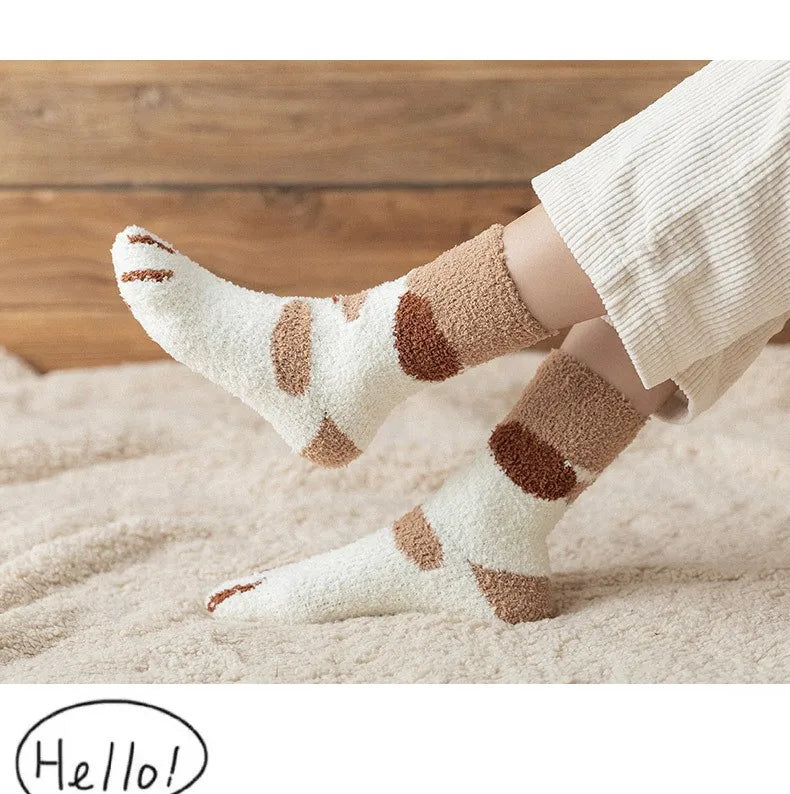 Women Socks Winter Warm Fluffy Socks Cute Animal Claw Cat Paw Footprint Fuzzy Socks Thicken Coral Fleece Home Floor Sleep Socks.