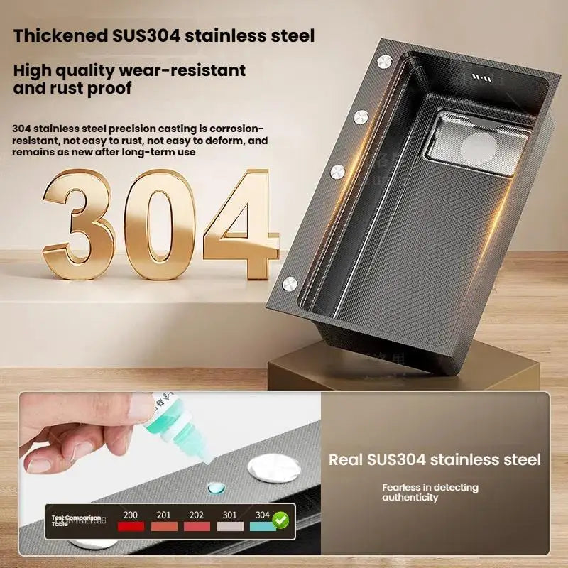 Gray 304 Stainless Steel Kitchen Sink Wash Dish Bowl Nano Embossing Large Single Slot Multifunctional Household Undermount Basin