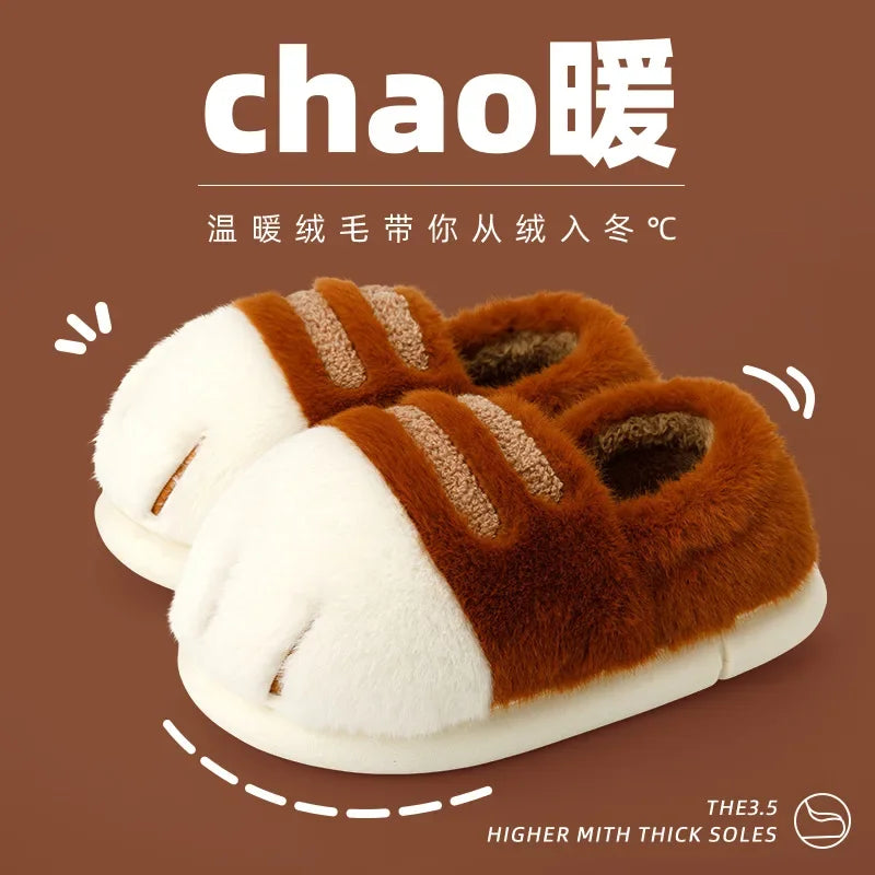 Winter Warm Slipper Women Home Fuzzy Cat Paw Claw Fur Plush Indoor Lazy Female Thermal Furry House Shoe Funny Flat flip flop