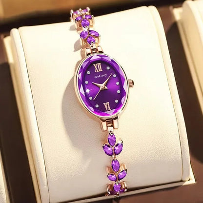 Women's Watches Light Luxury Diamond Inlaid For Clover Watch Waterproof Oval Ladies Fashion Quartz Bracelet Wristwatch.