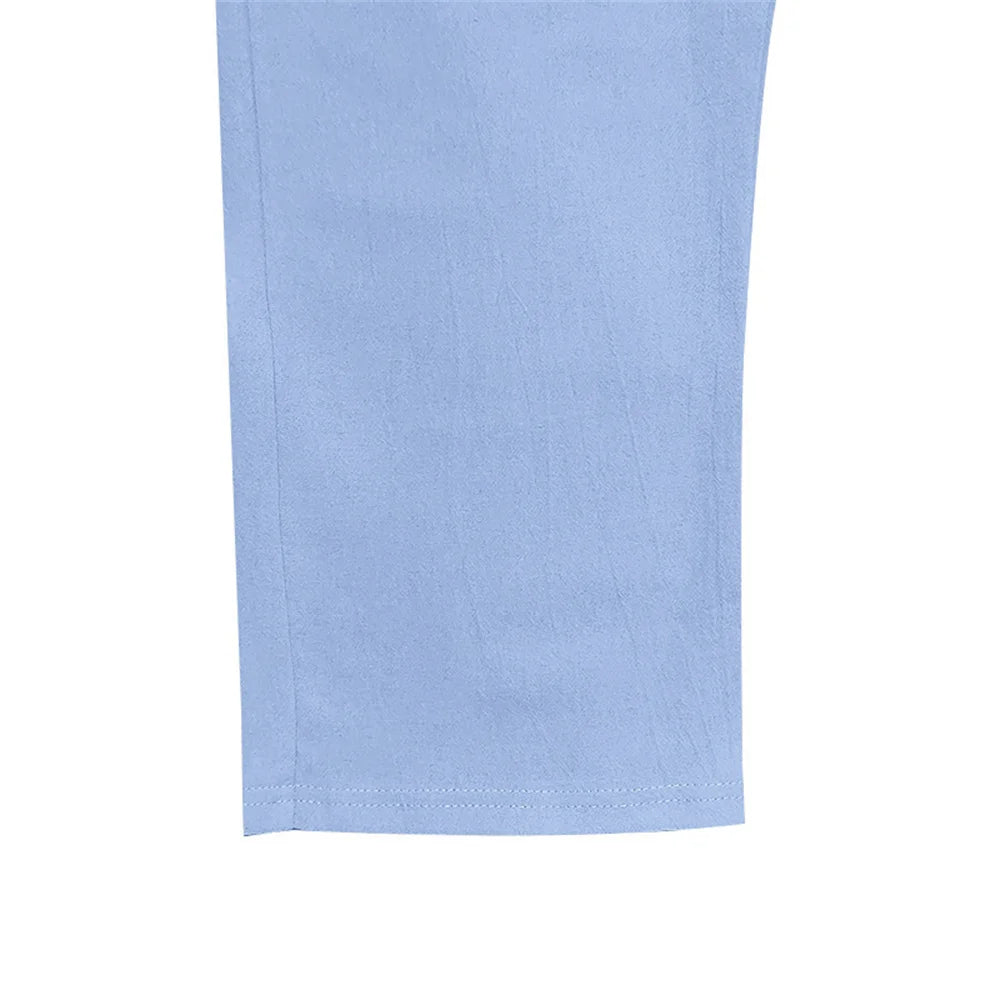 Autumn New Men's Cotton Pants Solid Color Button Drawstring Design Casual Loose Fit Cozy Trousers Simple Style Long Pants.