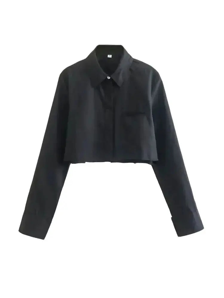 Women Fashion Loose Cropped Shirts Vintage Long Sleeve Front Button Female Blouses Blusas Chic Tops.