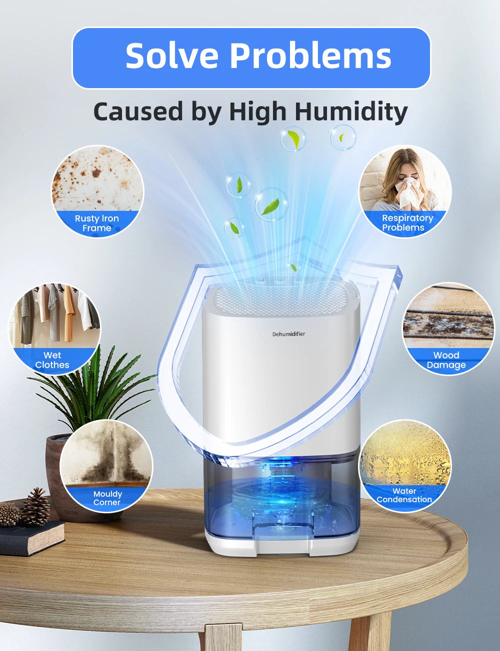 1pc 1000ml Portable Dehumidifier for Home Office and RV Eliminate Damp Mold and Moisture Easy to Use and Energy Efficient.