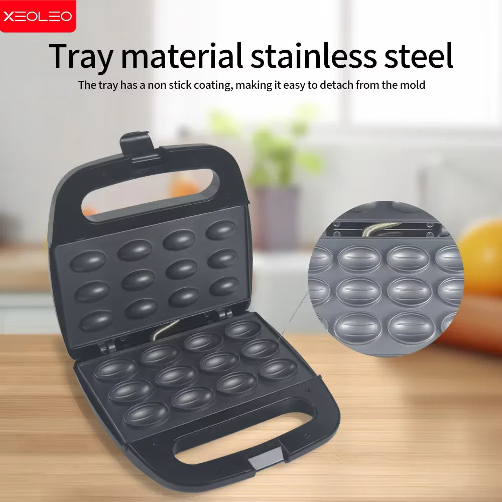 XEOLEO Electric Walnut Cake Waffle Maker 750W 12 Holes Pastry Nut Waffle Bread Maker Mini Baking Breakfast Machine Kitchen.