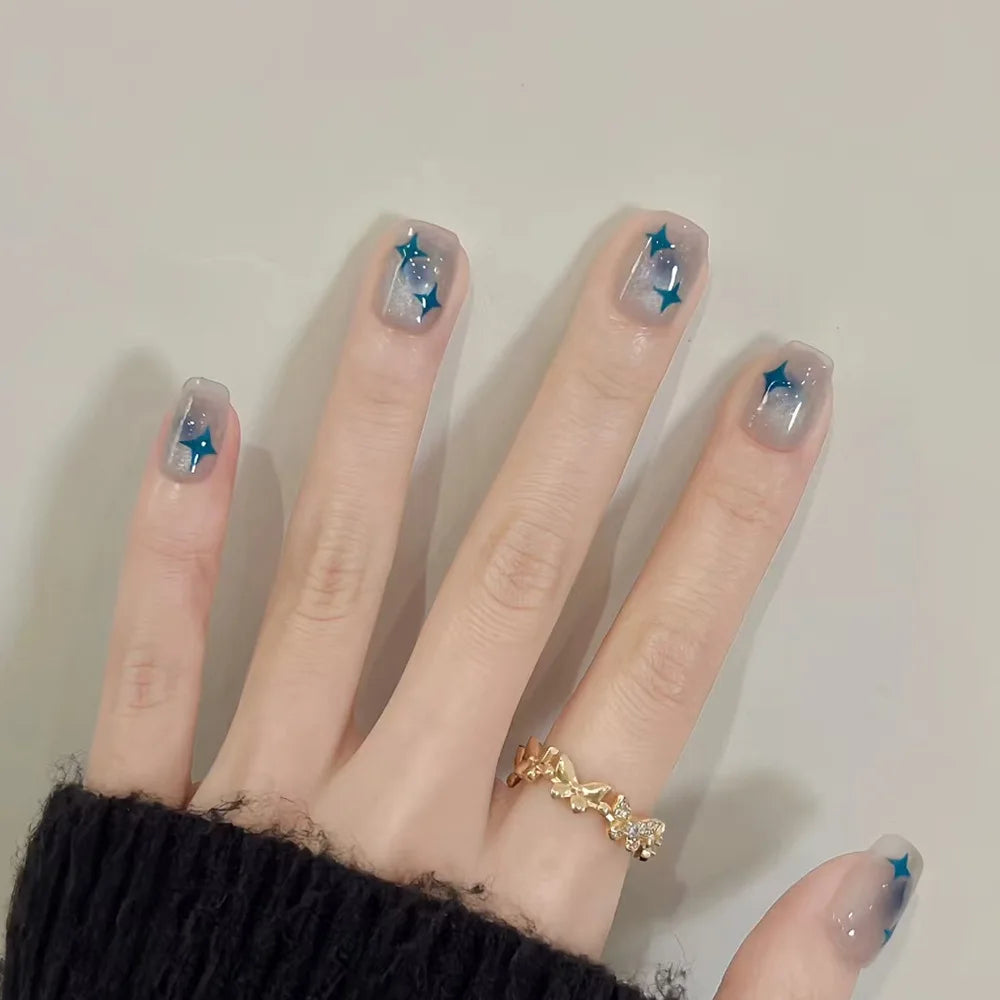 24pcs Detachable Short Press on Nails Y2k rhinestone False Nails with Glue Ballet Sweet Cool Girls Artificial False Nails Tips.