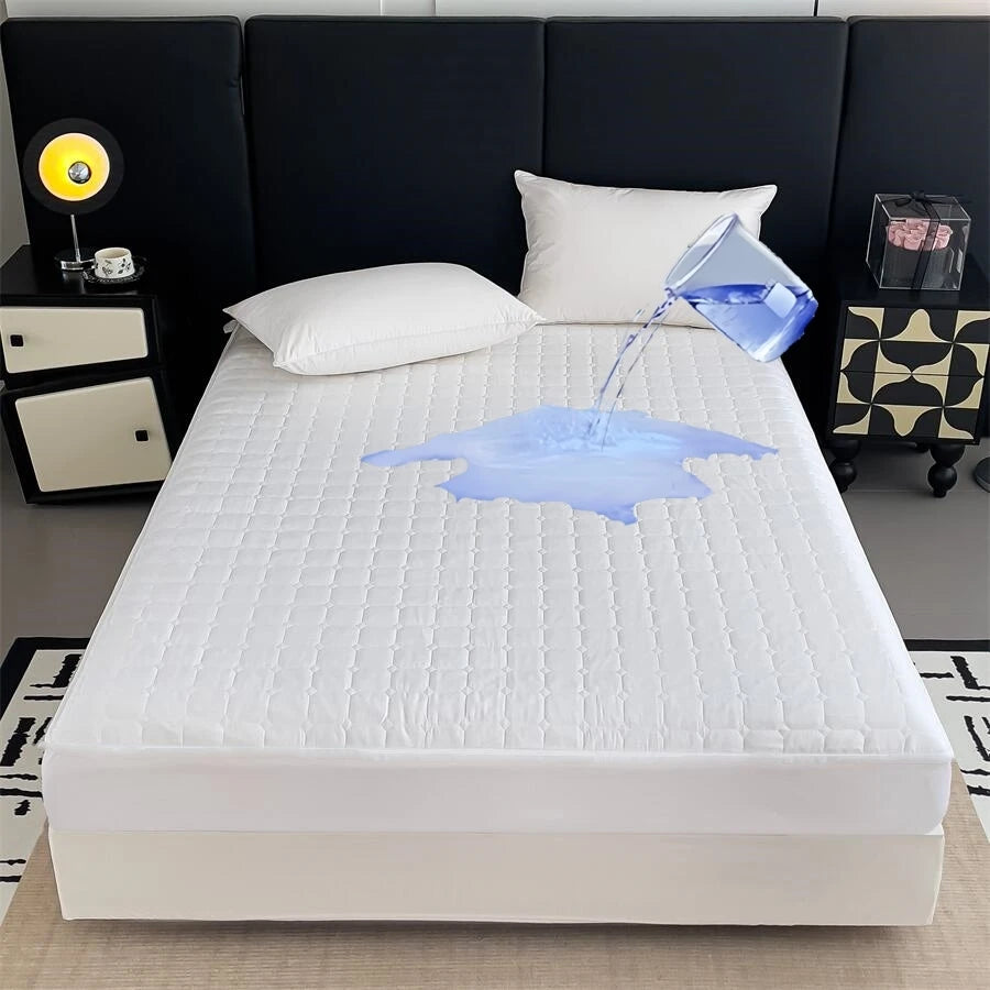 Kuup Fashion Queen Size Mattress Protector Waterproof Quilted Fitted Sheet Solid Color Bed Cover - No Pillowcase Included.