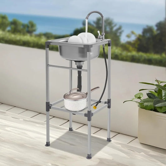 Edelstahlspüle, freistehendes Spülbecken mit 1 Becken, mobiles Spülbecken, Küchenspüle mit Wasserhahn, 42 x 37 x 83 cm, für Bars, Restaurant, Küche