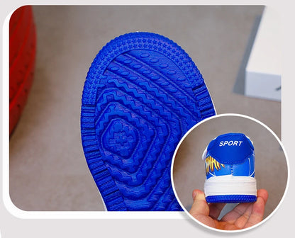 Disney Children's Casual Shoes Cartoon Boys' Breathable Fashion Sports Shoes Sneakers Pu Leather Blue White Shoes Size 26-37.