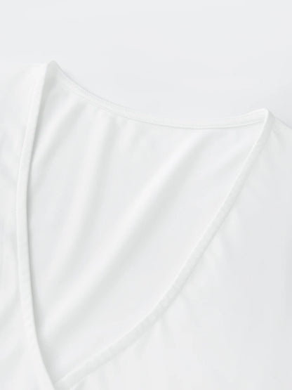 Solid Color Tie-Up Front V-Neck Long Sleeve Bottoming Shirt Women Fitness Yoga T-Shirts Seamless Workout Tops.