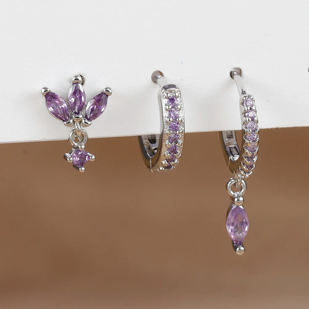 3PCS Fashion Horse eyes Pendant Piercing Earrings Set For Women Stainless Steel Zircon Ear Studs Earring Trendy Jewelry aretes.