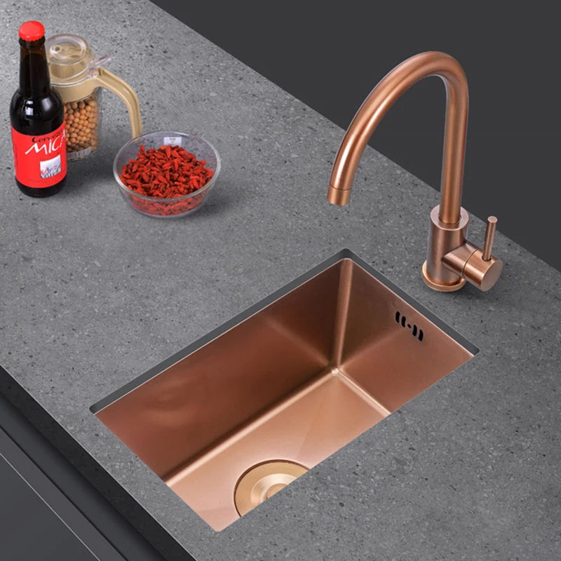 Rose Gold Kitchen Sink Nanometer Technology Gold 4mm thickness 304 Stainless Steel Manual Sink Single Bar Counter Kitchen Sink