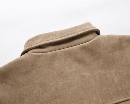 Spring Autumn New Fashion Men's American High Street Solid Color Chamois Multi Pocket Zipper Jacket Coat Casual Trendy Coat Male.