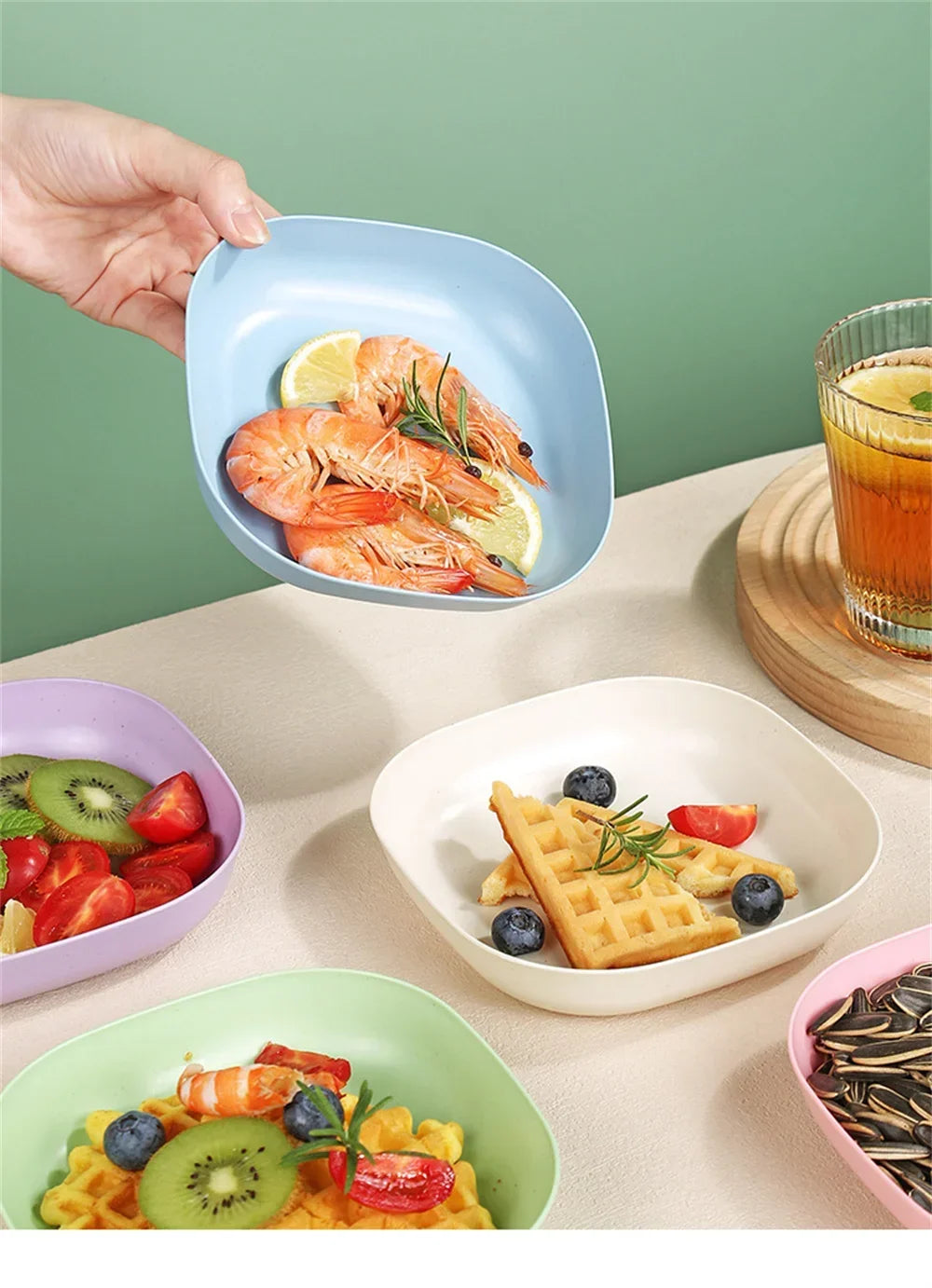 10pcs Multi-function Spit Bone Dish Food Grade Plastic  Round Square Set Dining Table Garbage Plate  Household Snack Fruit Plate