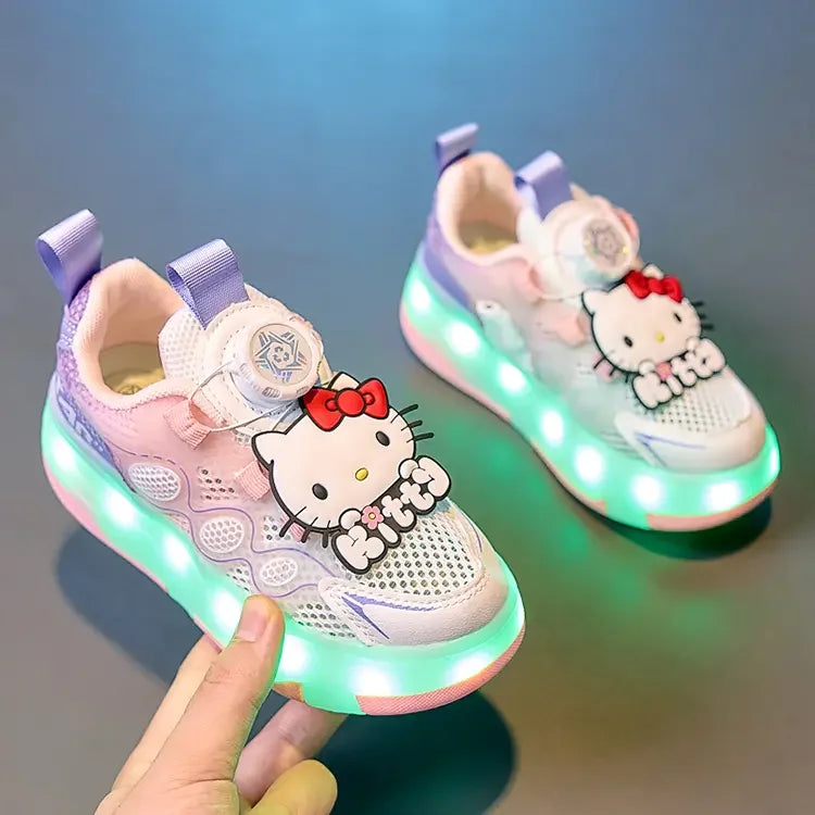 Hello Kitty Children's In-line Skating Shoes Four-Wheel Design Adjustable Roller Blades for Boys Girls Sports Footwear Sneakers.