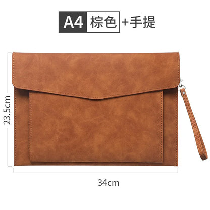 A4 Leather Document Bag, Large Capacity Business Briefcase, Waterproof Office Folder, Can Hold Laptop and Stationery.