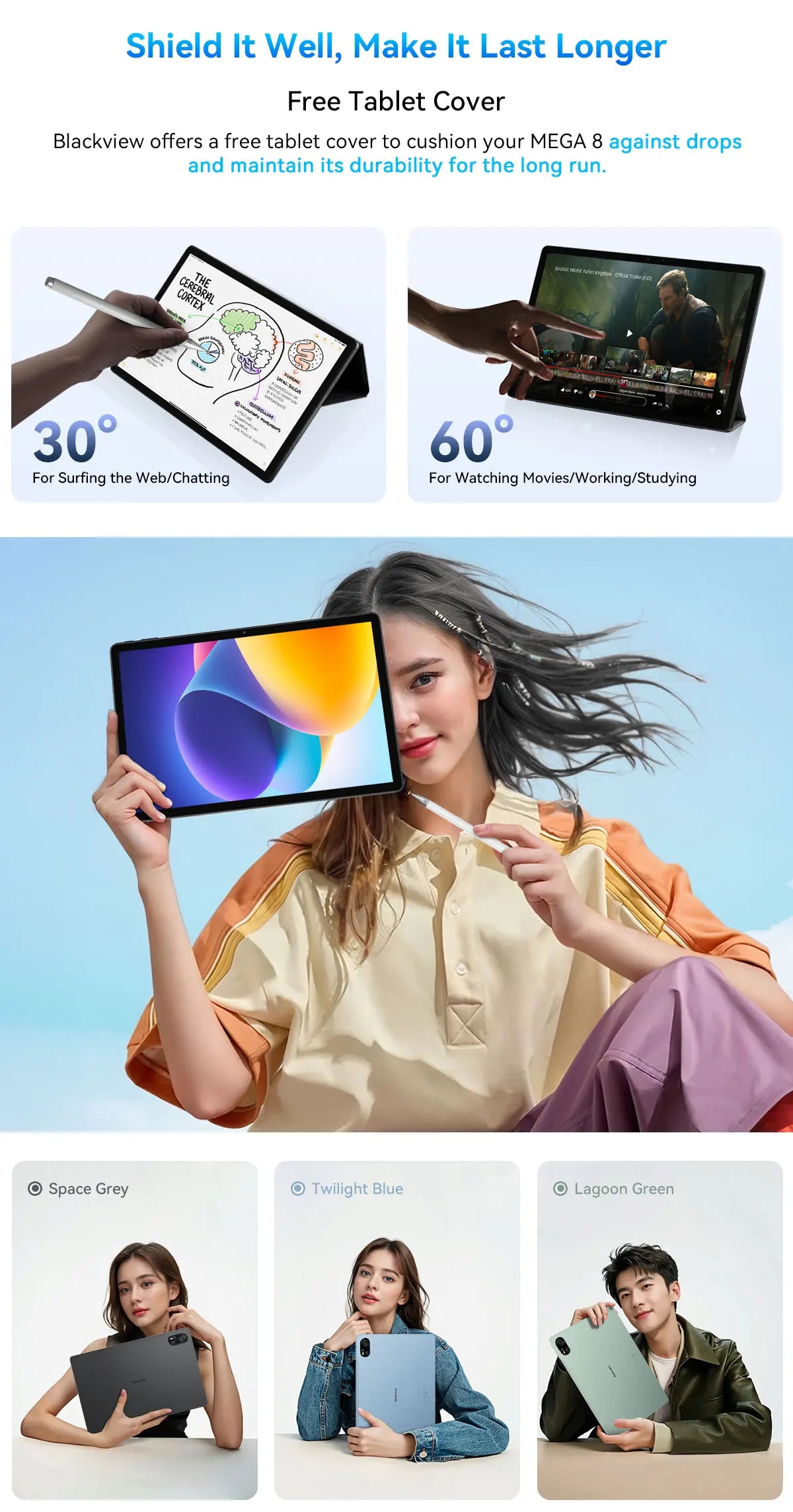 Blackview MEGA 8 Tablet 13‘’ 2K FHD Display, Octa Core T620 Android 15, 12GB RAM, 512GB ROM, 50MP + 13MP Camera, 11000 mAh