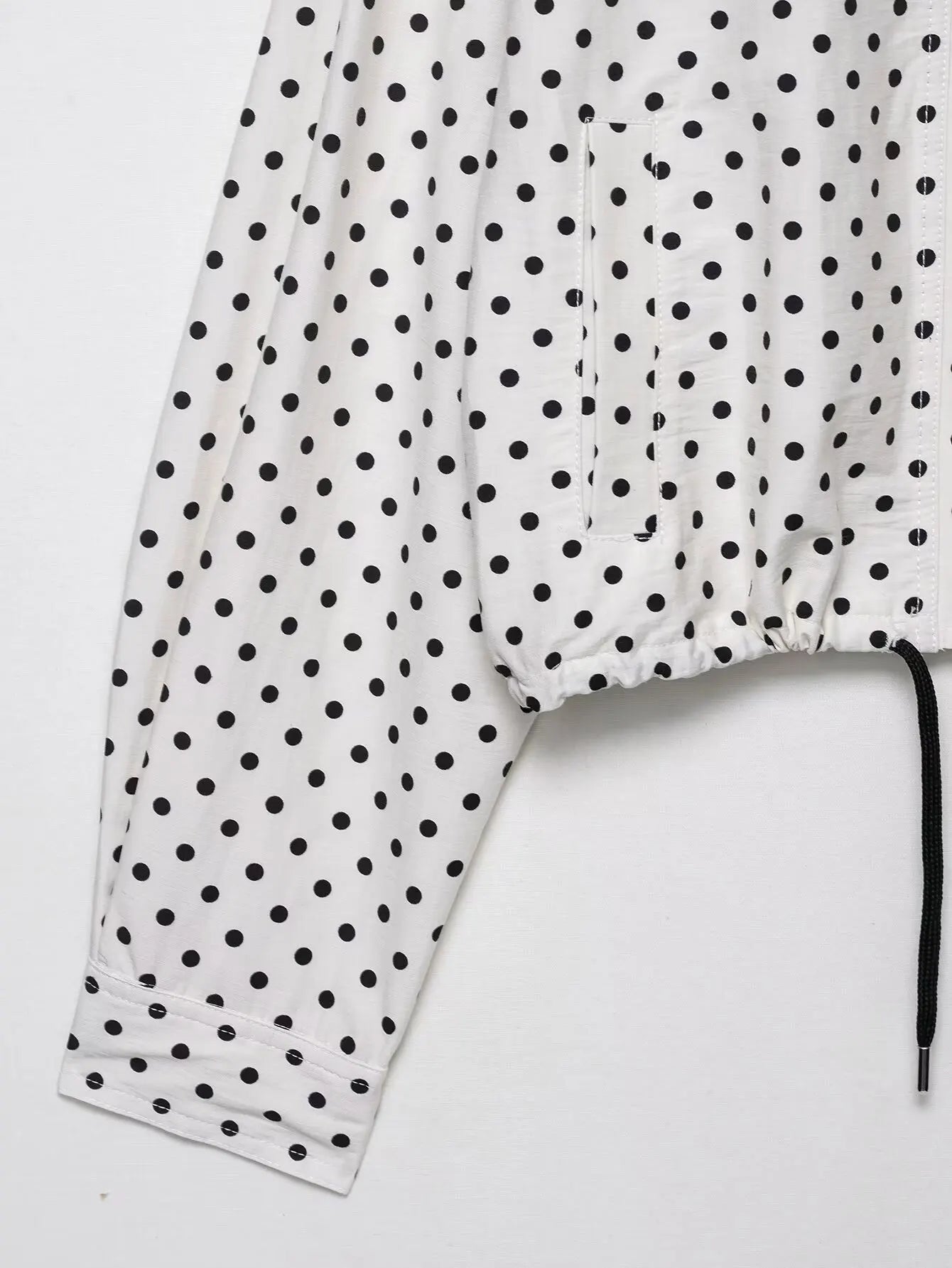 TRAFZA Herbst Polka Dot Gedruckt Jacke Für Frauen Lange Ärmel Rollkragen Zipper Mit Taschen Kordelzug Lose Vintage Mäntel