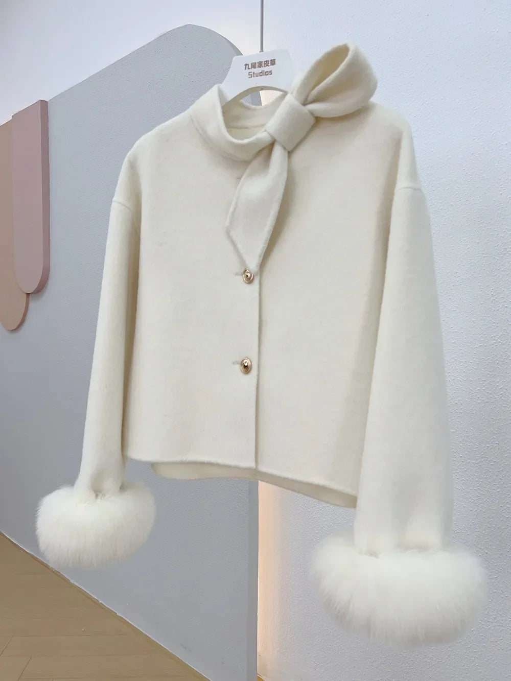 Woll mantel Damen neue Winter Natur fuchs Pelz Manschette Outwear Damen mantel Kaschmir Wolle Wolle Frauen Luxus jacke.